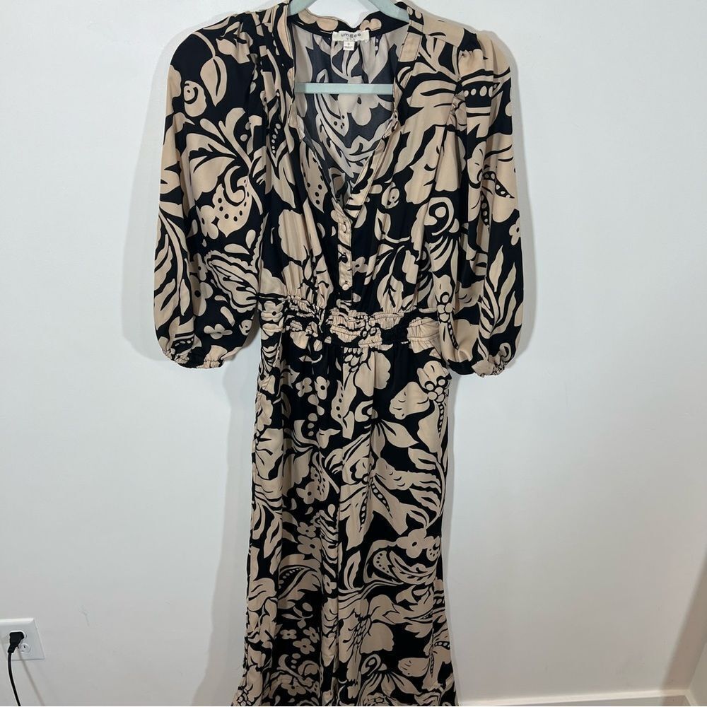 Umgee Black and Tan Floral Jumpsuit | Size S